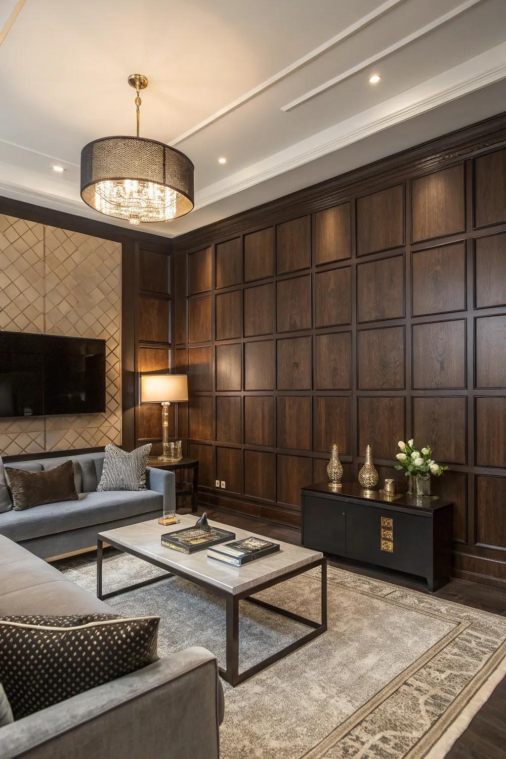 Square boards bring a modern flair to interiors featuring deep-toned timber.