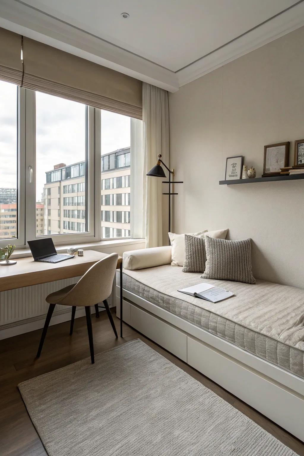 Clean design enhances space and tranquility in a room.