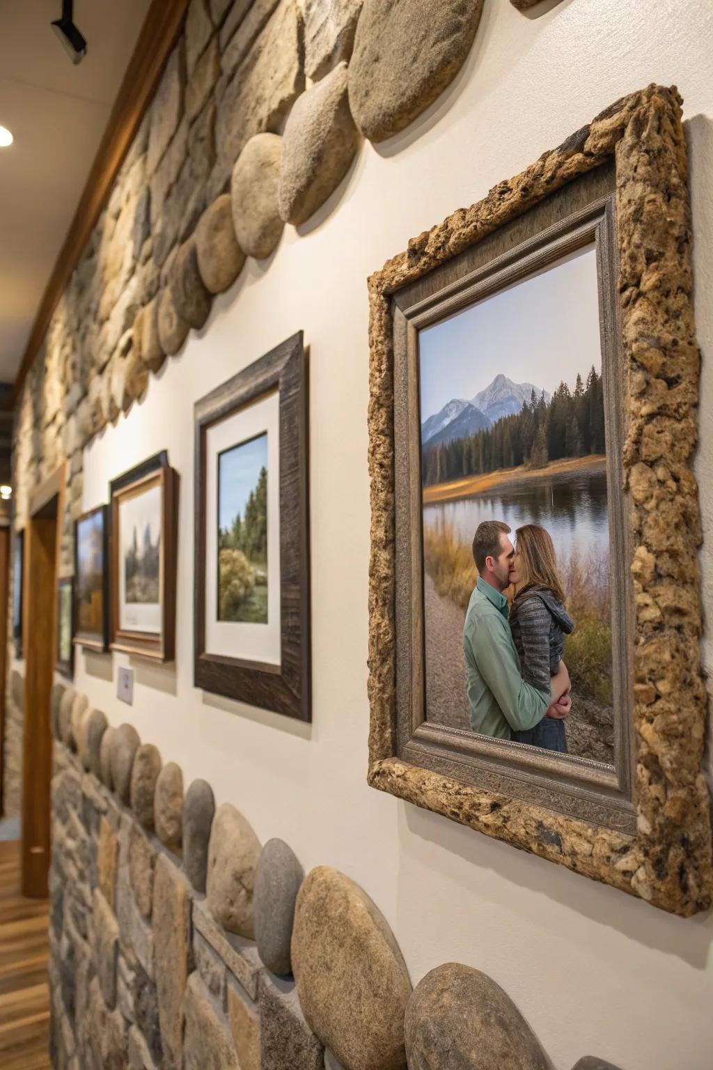 Grant your photos a countryside charm using stone-decorated frames.