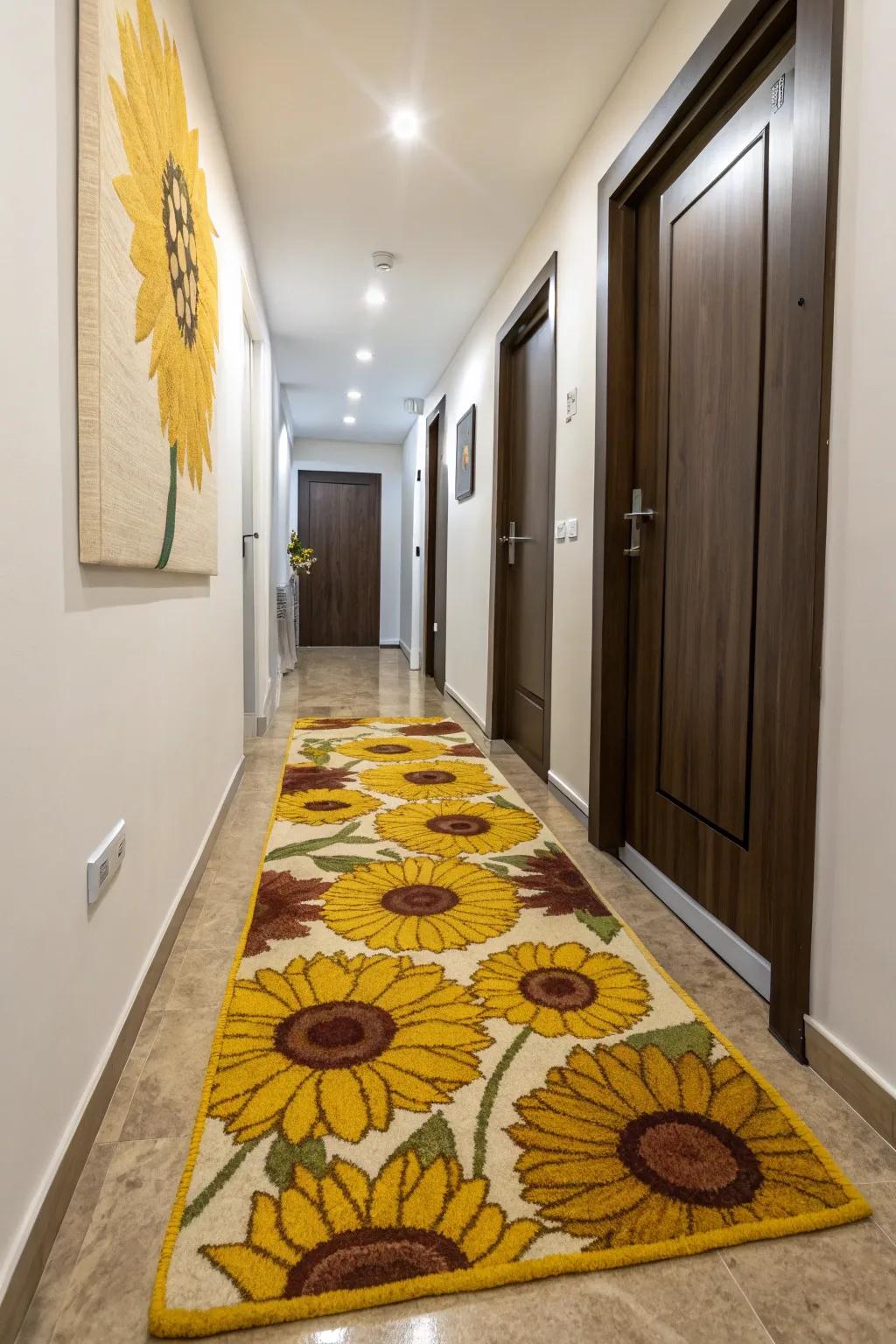 A sunflower floor covering introduces a burst of color and character to your floors.