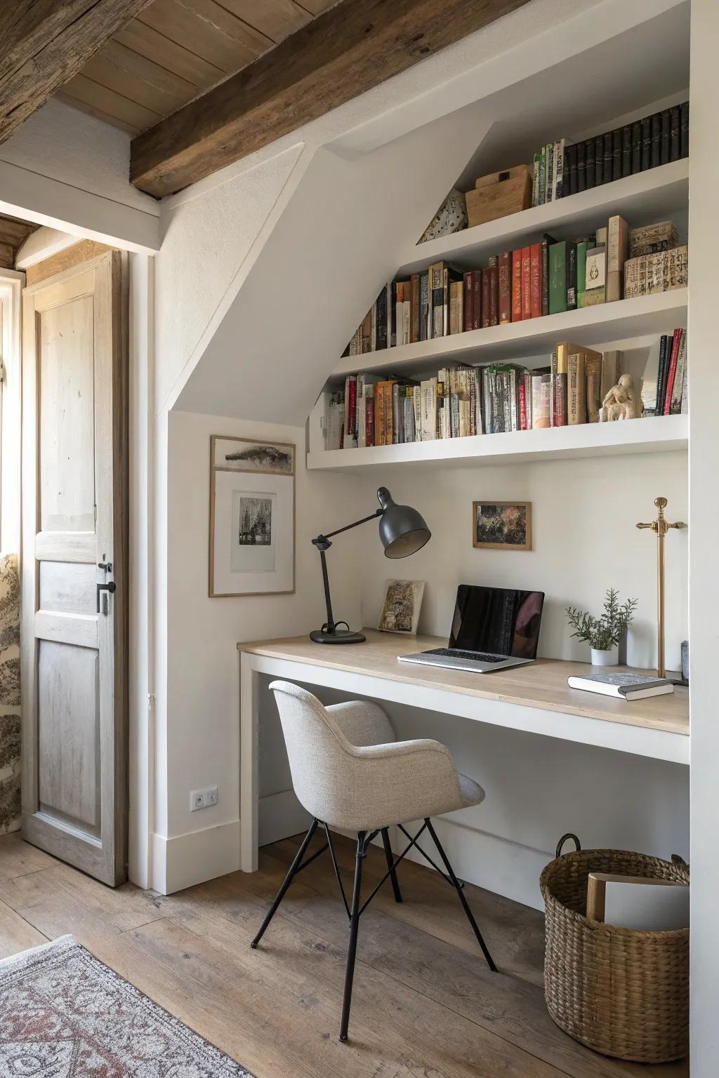 An integrated desk seamlessly blends into your room.