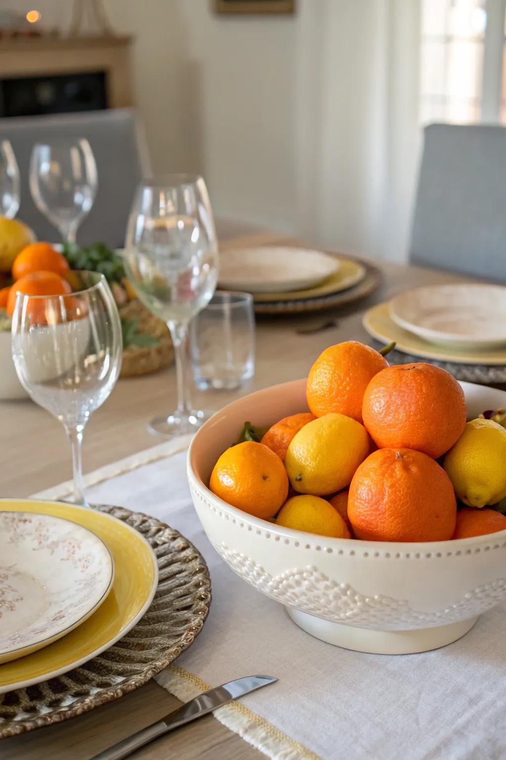 Fresh fruit provides an energetic and natural centerpiece choice.