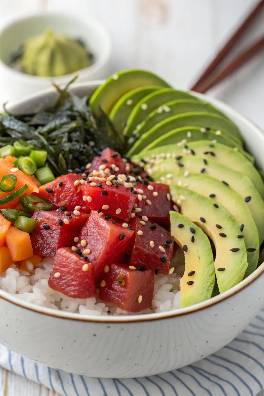 Indulge in a fresh and colorful spicy fish bowl.