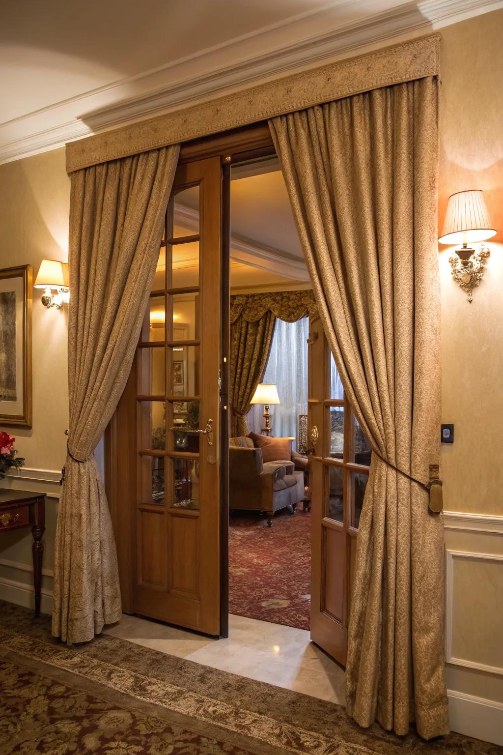 Draperies add a dimension of sophistication and comfort to doors.