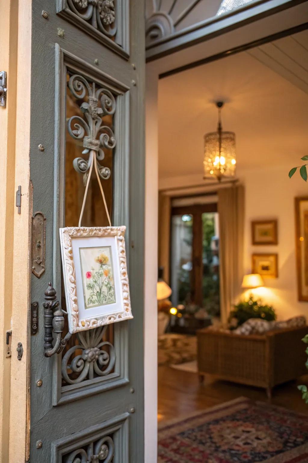 Showcase your artistic aspect with a miniature artwork door decoration.
