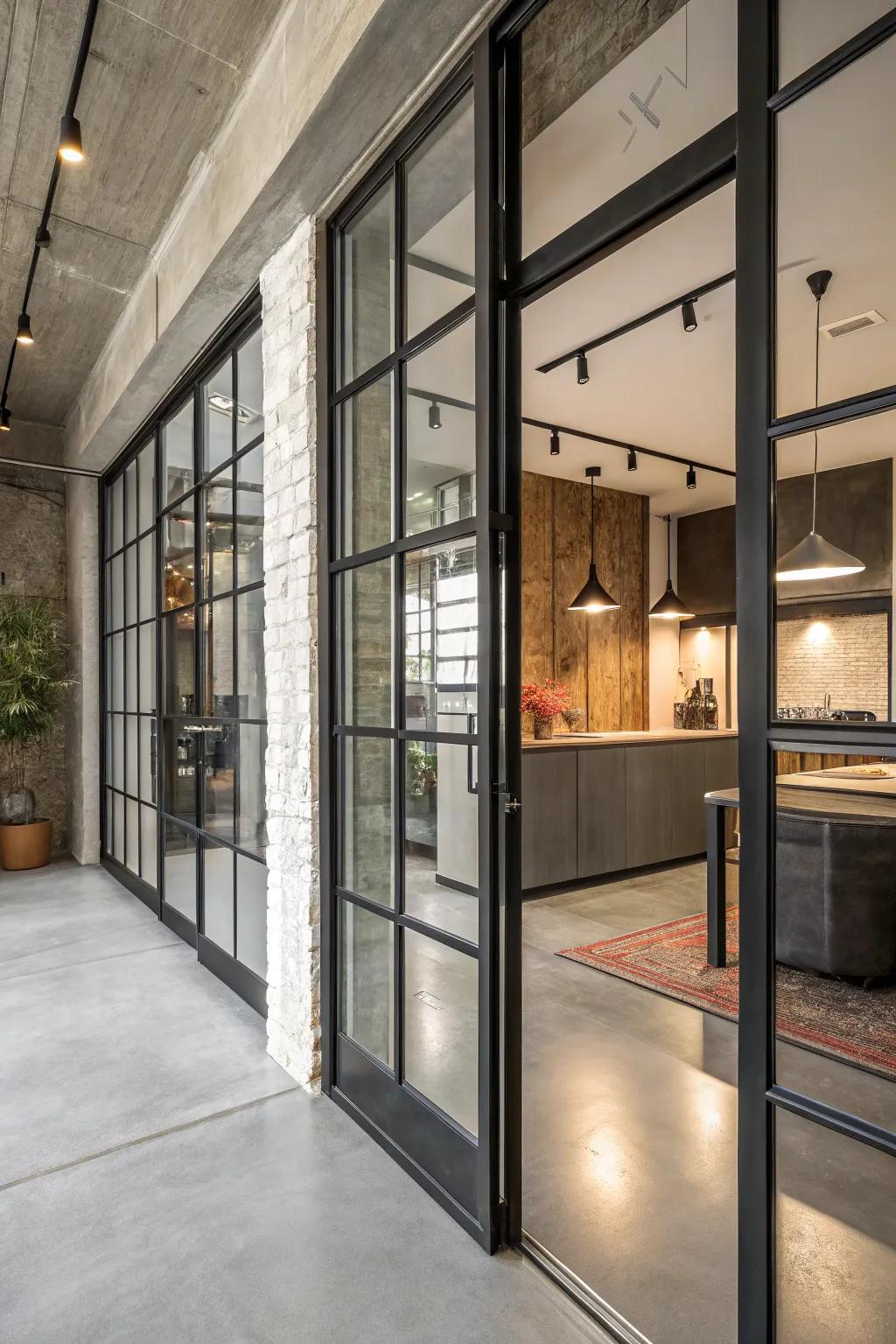 Accomplish a manufacturing chic visual through metal stiffened doors.