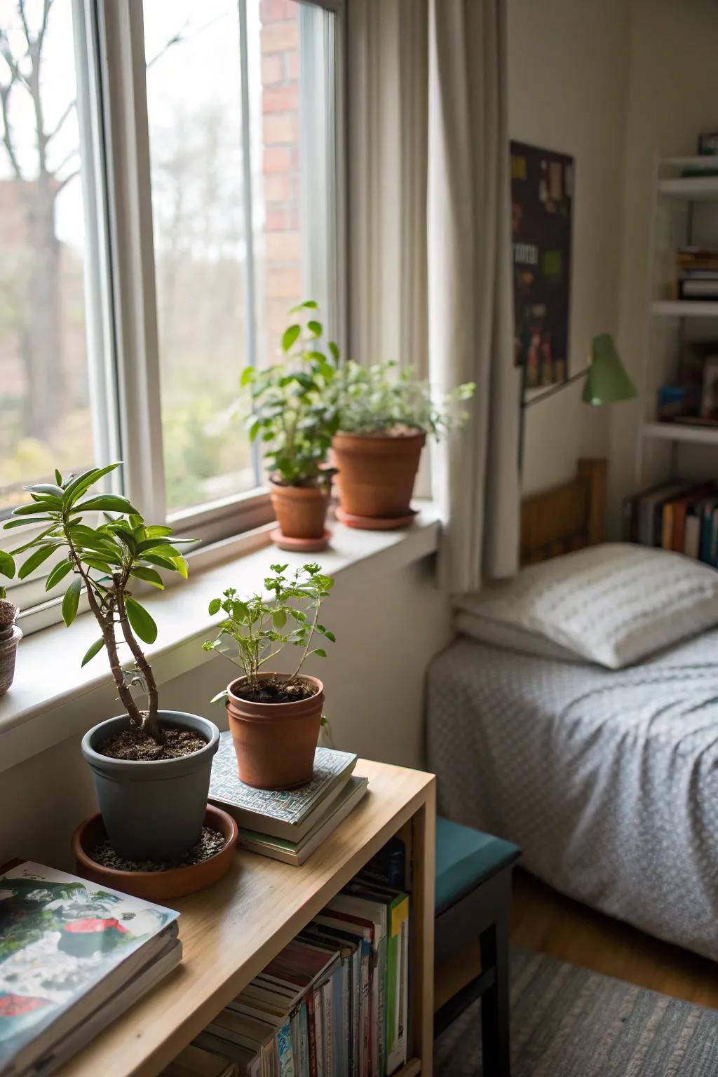 Plants deliver vitality and freshness to your dorm space.