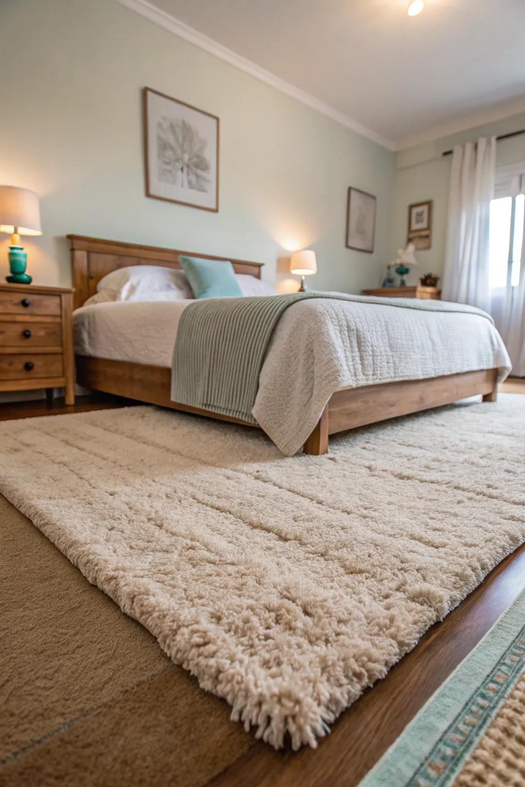 A lavish ground covering elevates the comfort and inviting essence of the bedroom.
