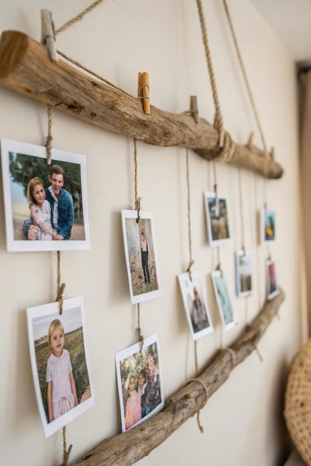 Showcase memories using a driftwood picture display.