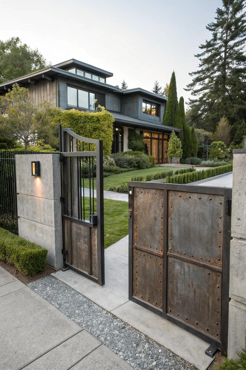 An urban industrial gate that complements a contemporary urban aesthetic.