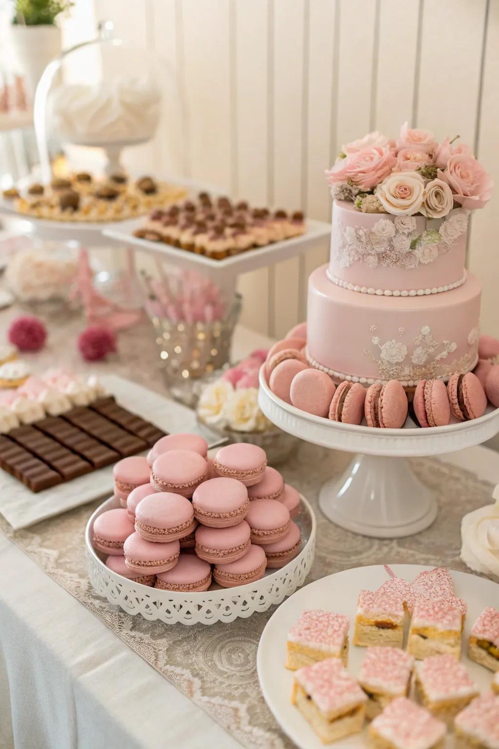 Delightful rosewood blush sweet table.