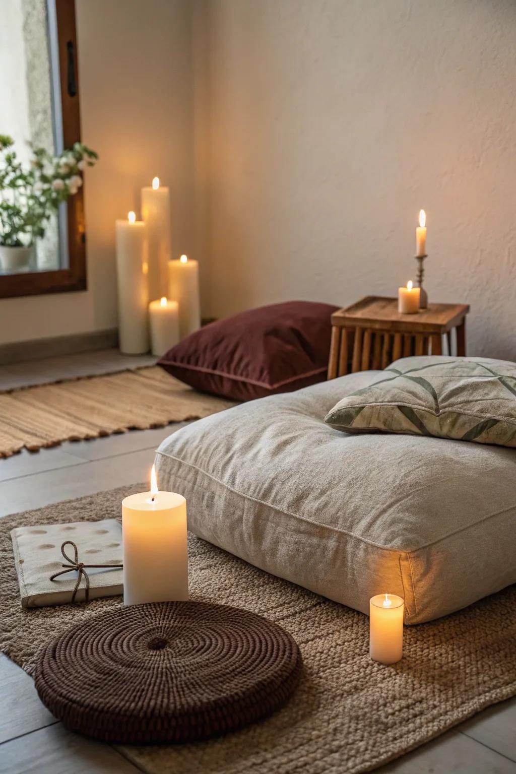 Reflective nook for unwinding and meditation.
