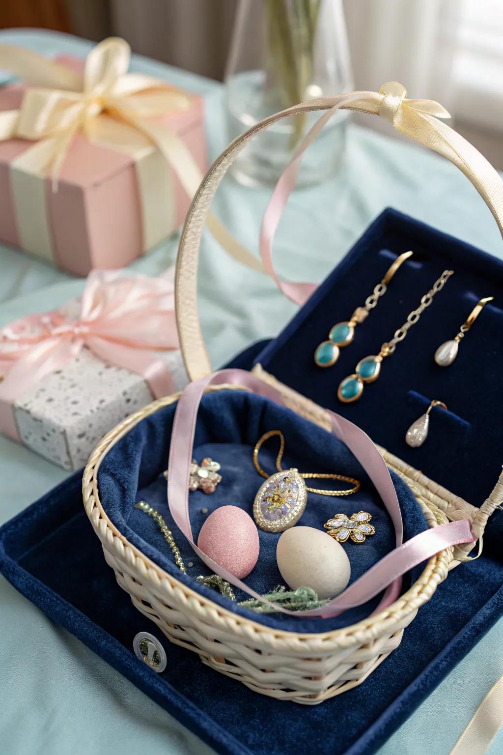 Artisan jewelry brings a touch of elegance to any basket.