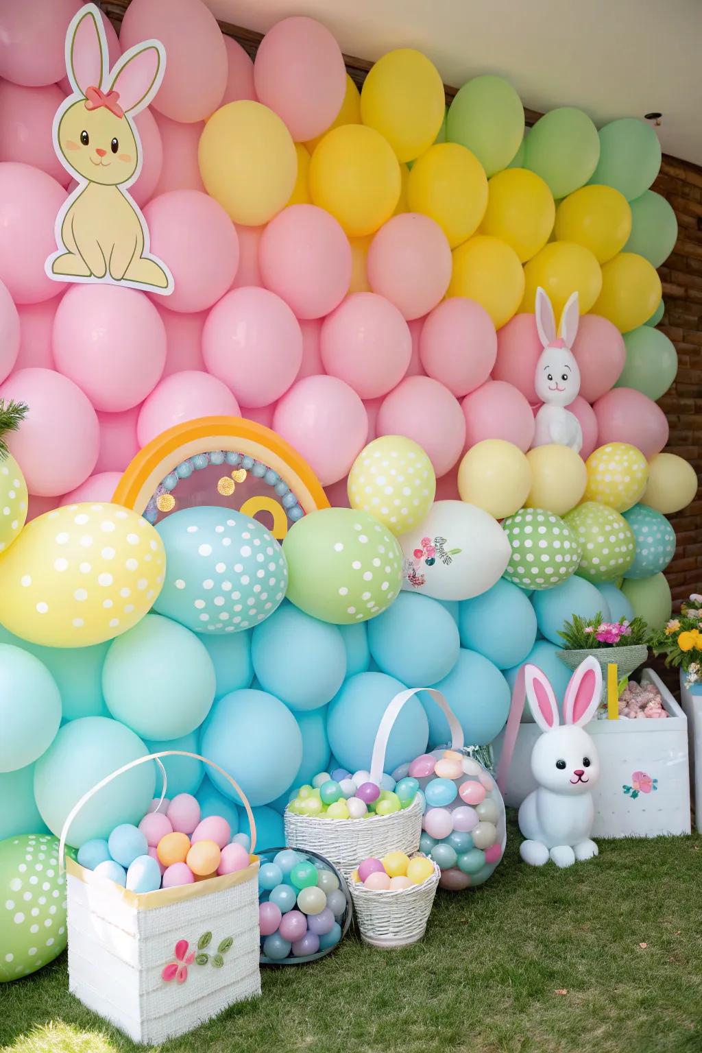 A vibrant balloon setting contributes a playful element to Easter visuals.