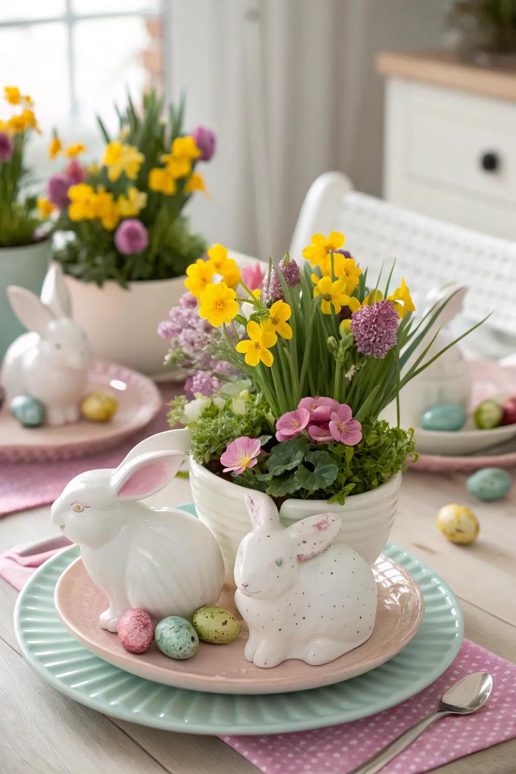 Bunny planters provide a playful and lasting touch to your Easter table.