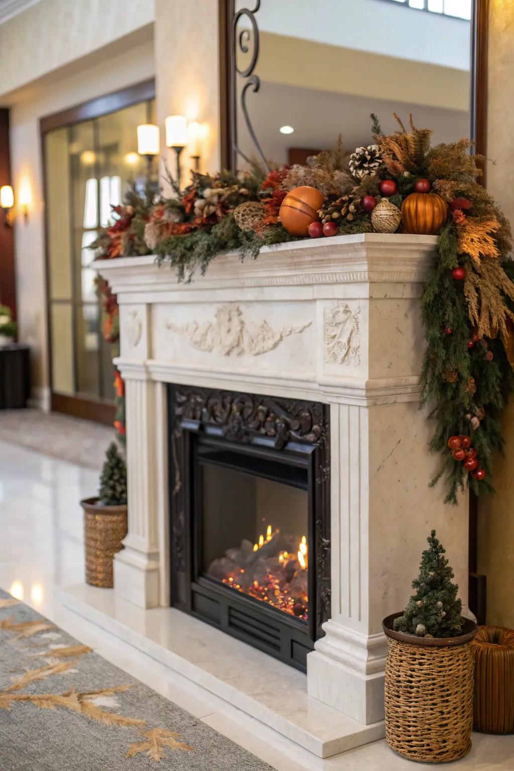 A mantel shifts with the seasons.