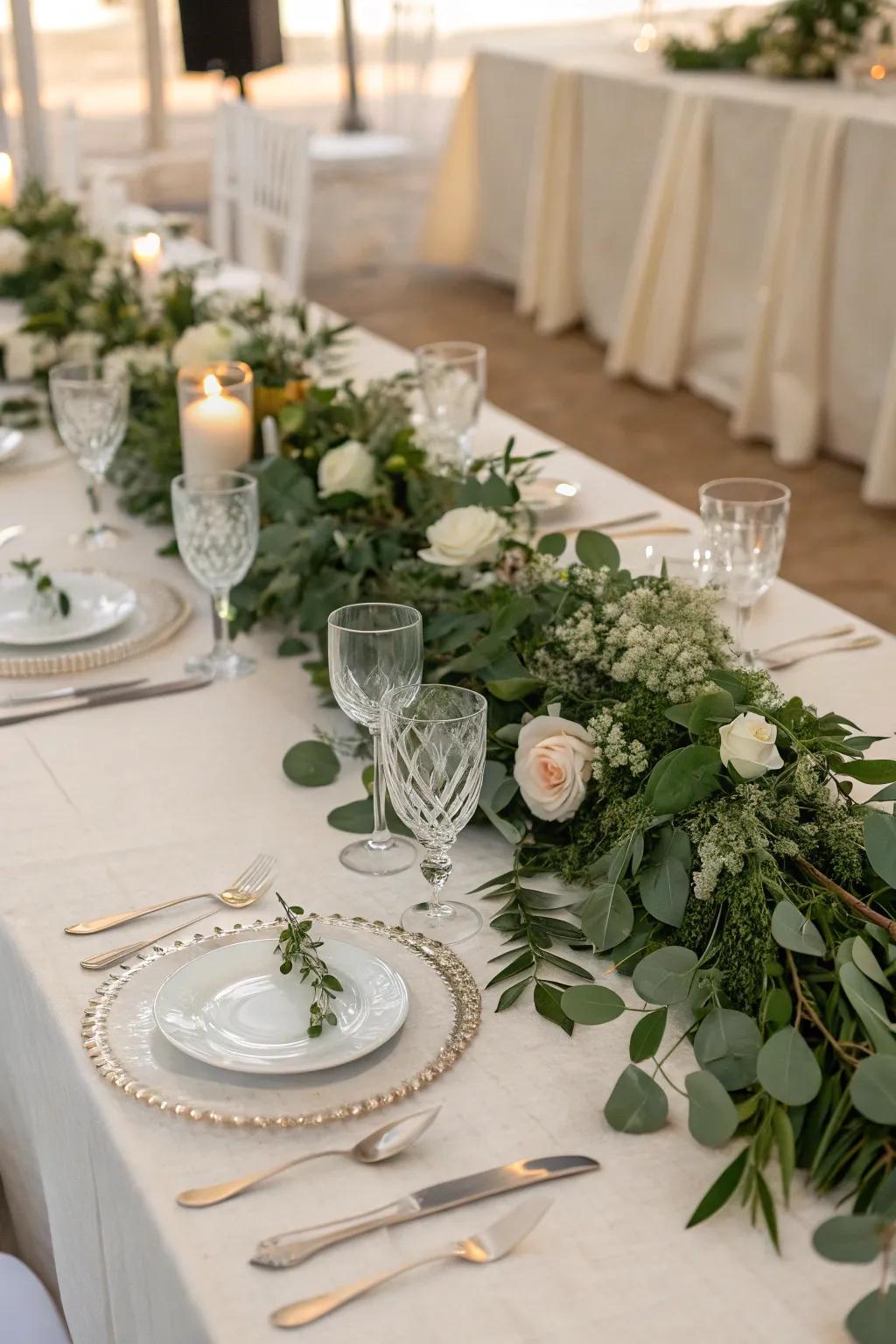 Verdure wreaths carry a crisp and organic feel to the dining table.