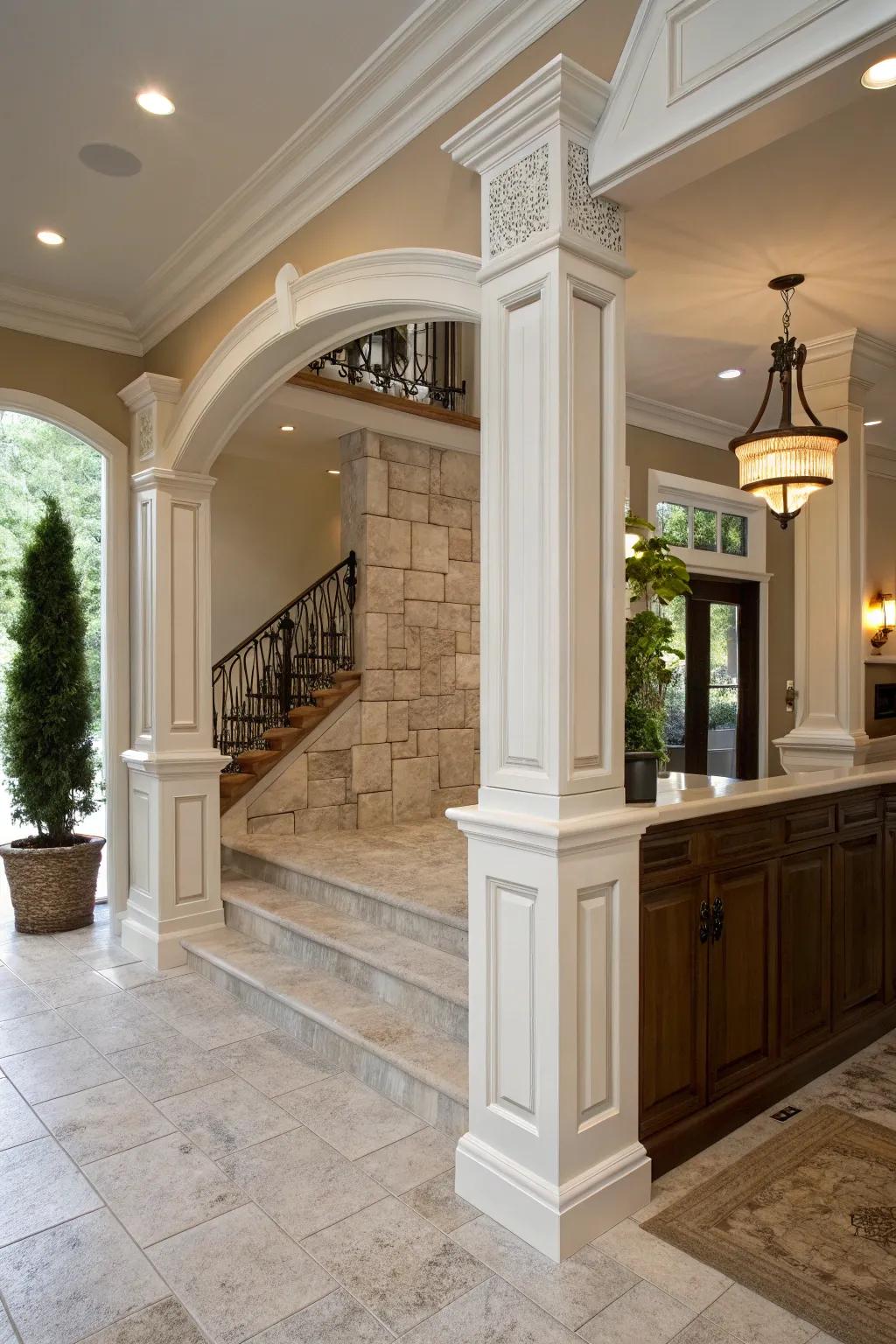 A partial wall showcasing a stylish pillar design within the entryway.