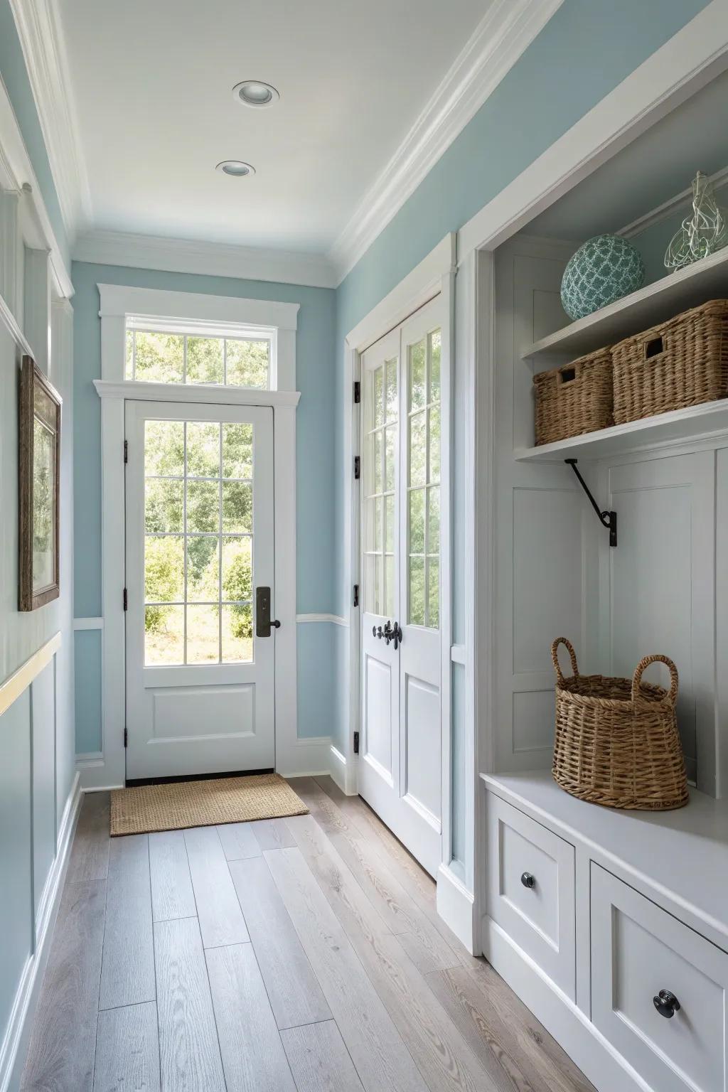 Create a calming ambiance using pastel blue.