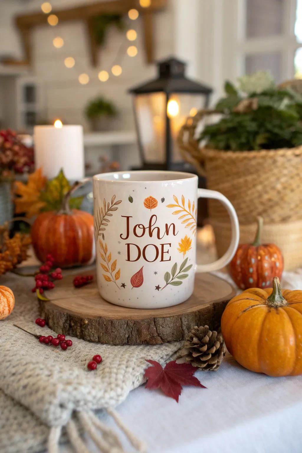 Personalized vessel with autumn design.
