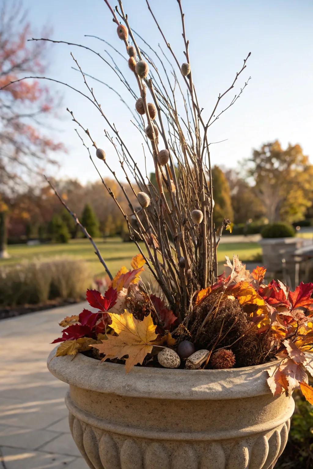 Dried elements introduce countryside charm.