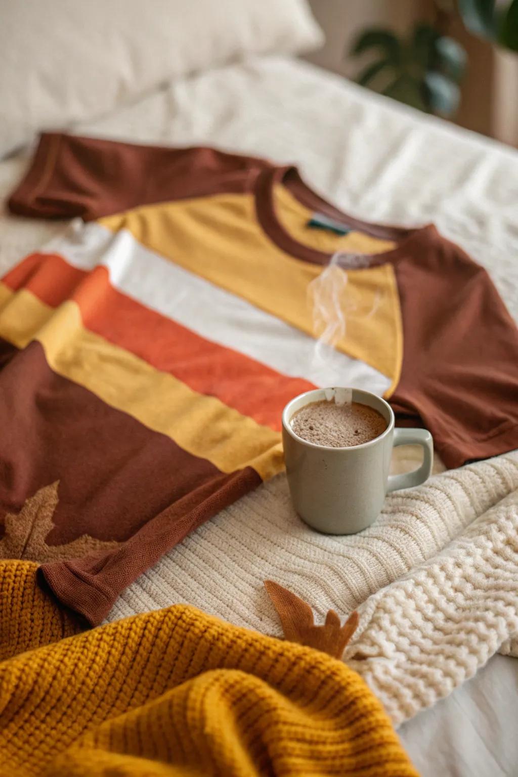 Color block shirts in warm tones are perfect for a snug fall day.