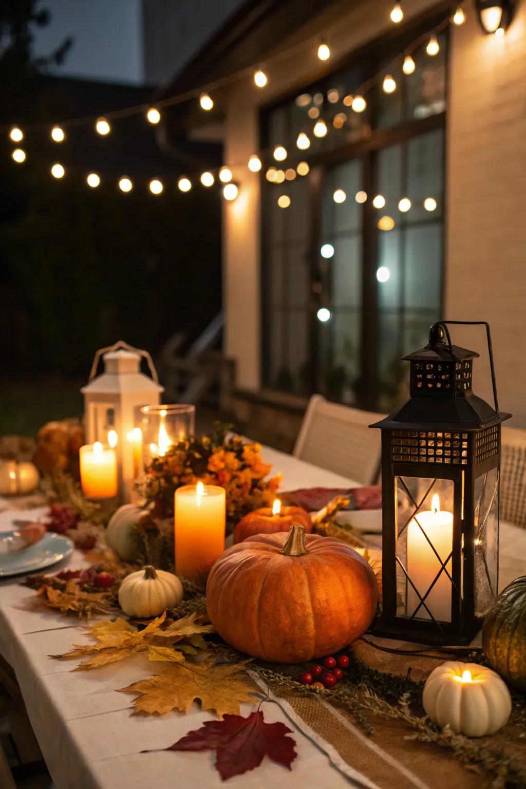 Staged lighting makes the table glow with warmth and charm.
