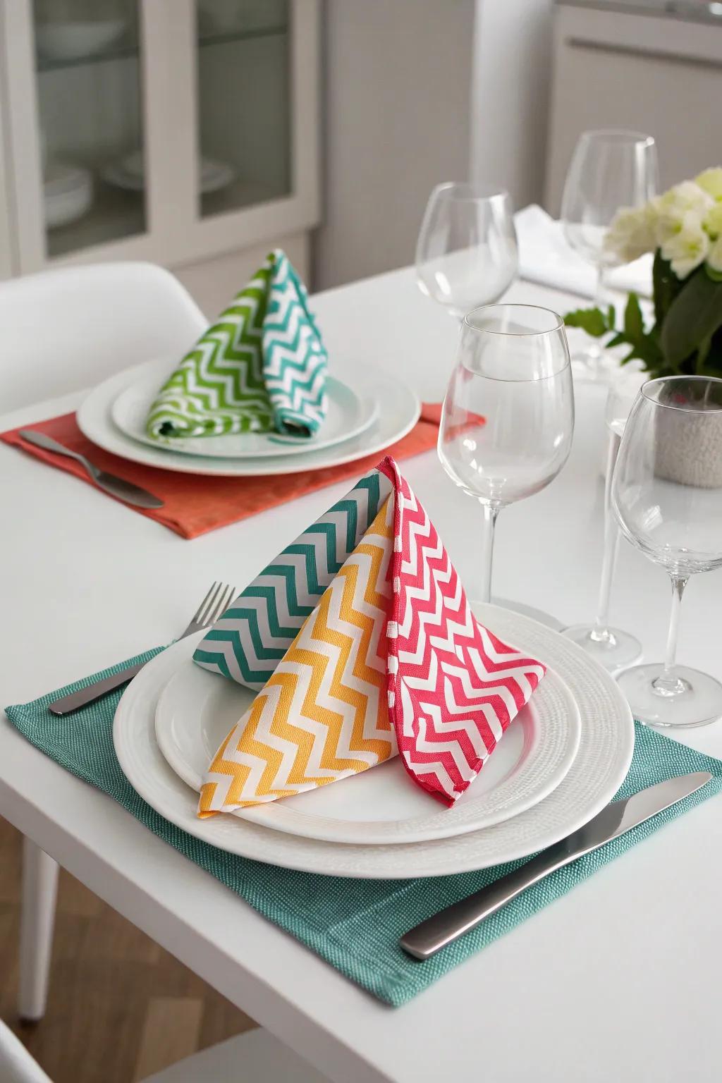 V-shape folds add a modern touch to your table.