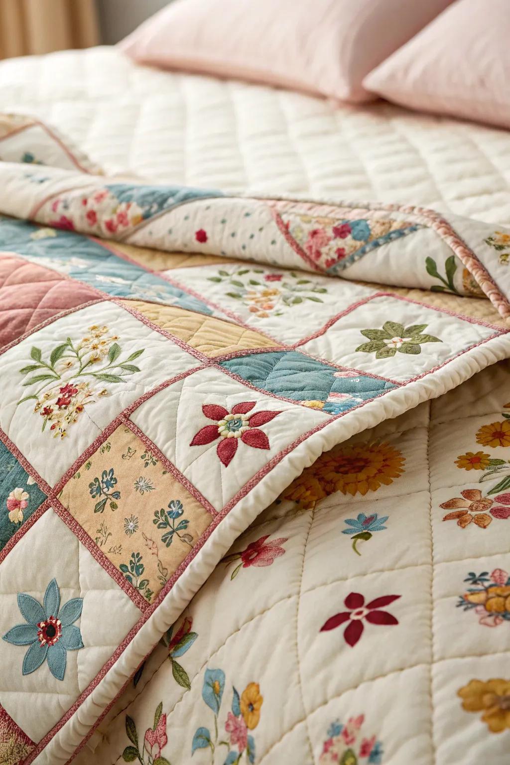 Quilted details bring a cozy, handmade feel.