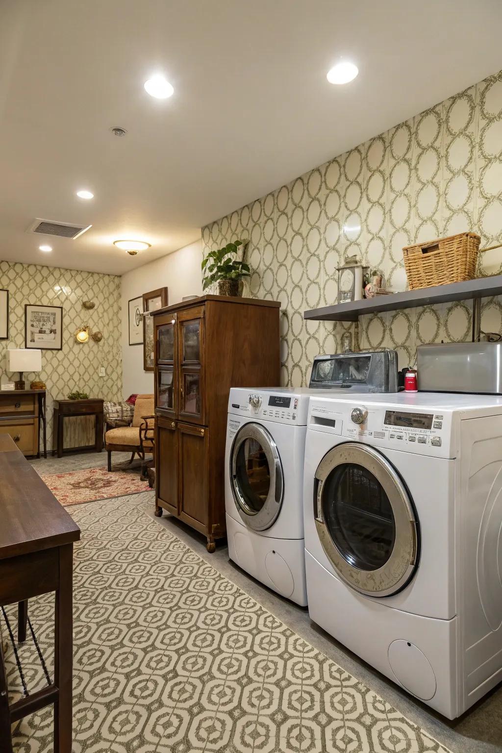 A harmonious blend of contemporary with traditional creates a unique farmhouse laundry space.