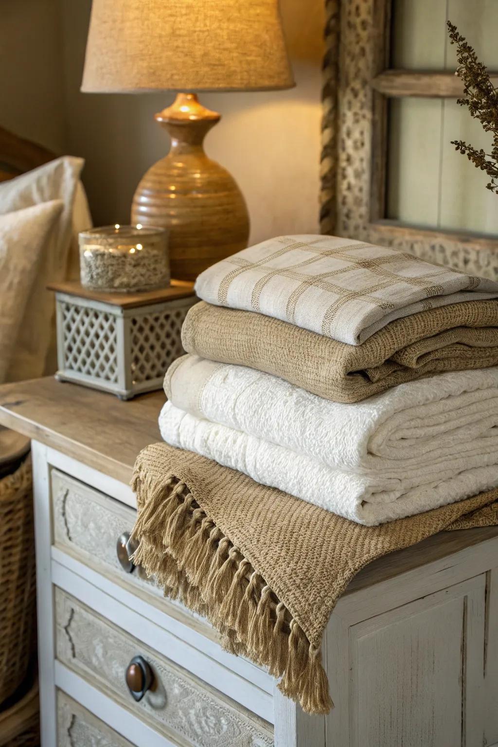 Layered textures produce depth and interest.