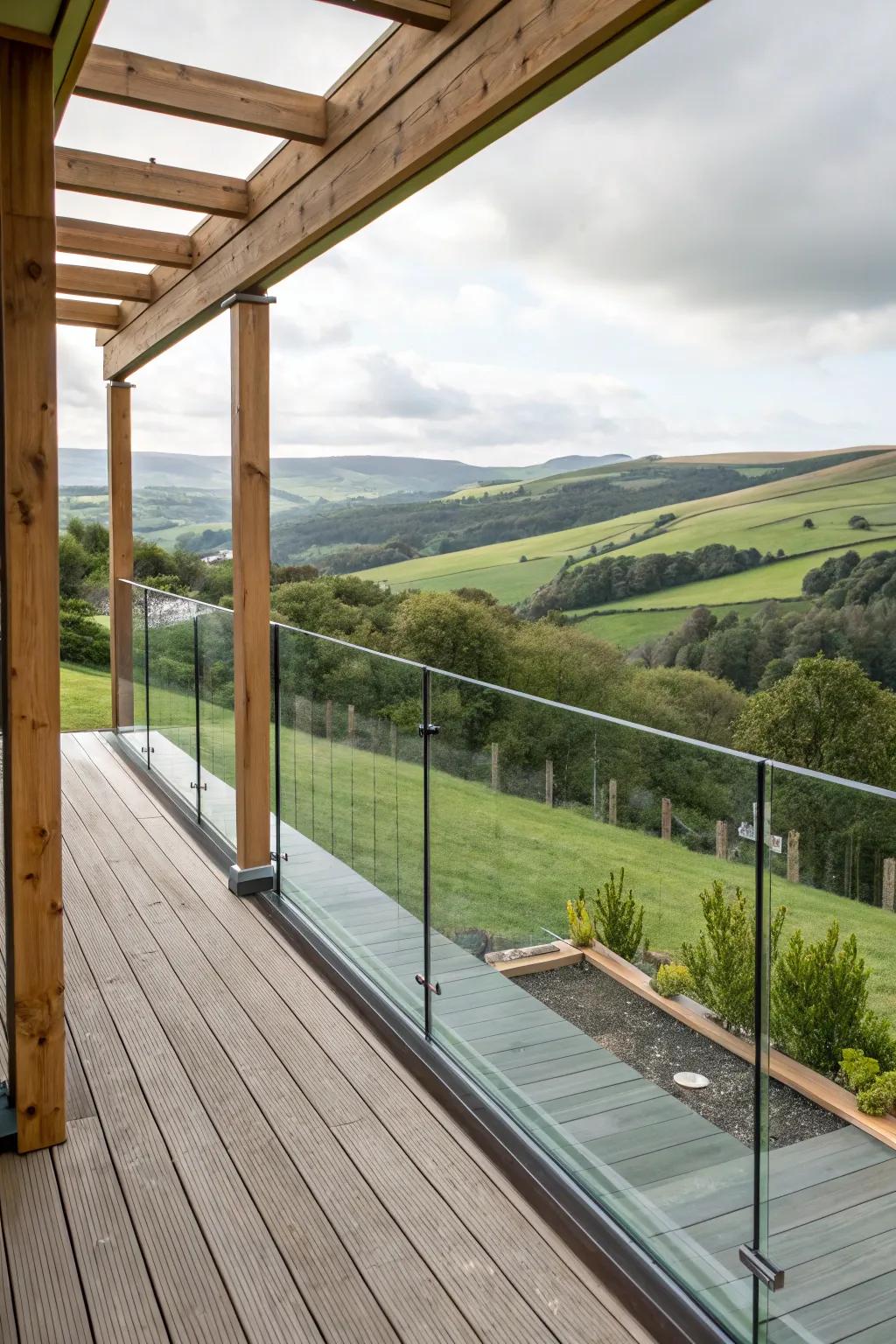 Unobstructed views: Translucent screens in deck railing.
