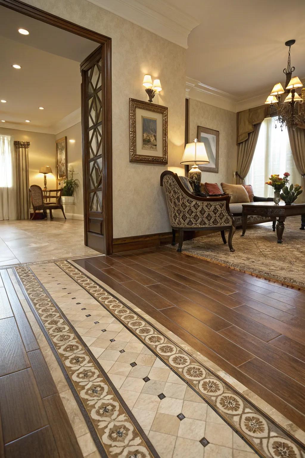 Accent border enhances and defines the floor transition.