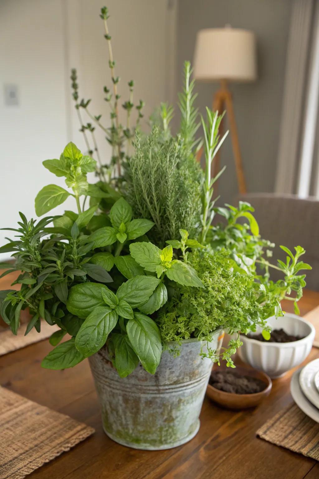 Fragrant herbaceous centerpiece, offering both visual appeal and culinary practicality.