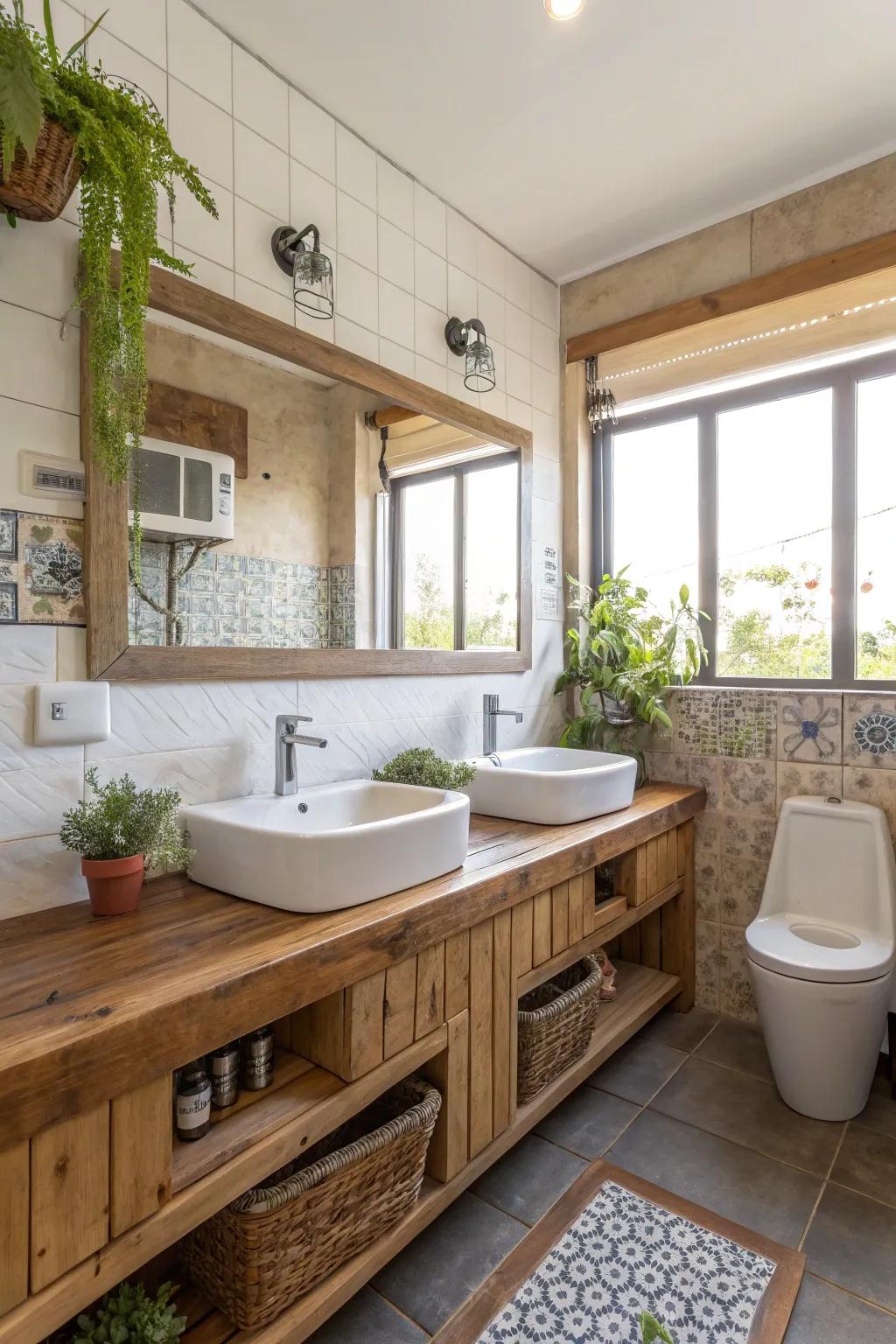 Eco-minded selections enhance the bathroom's sustainability and appeal.