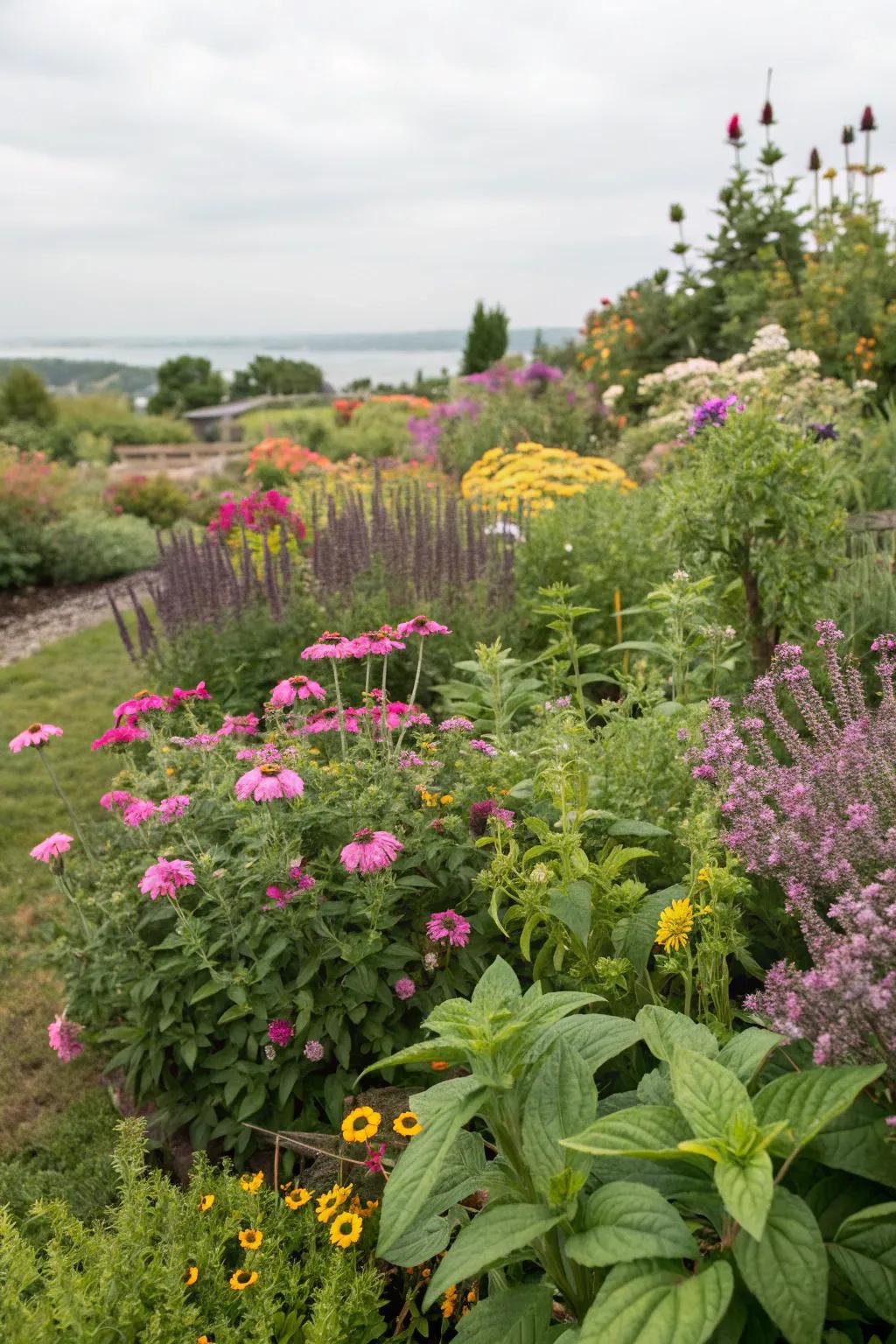 A harmonious blend of herbs and flowers offers splendor and practicality.