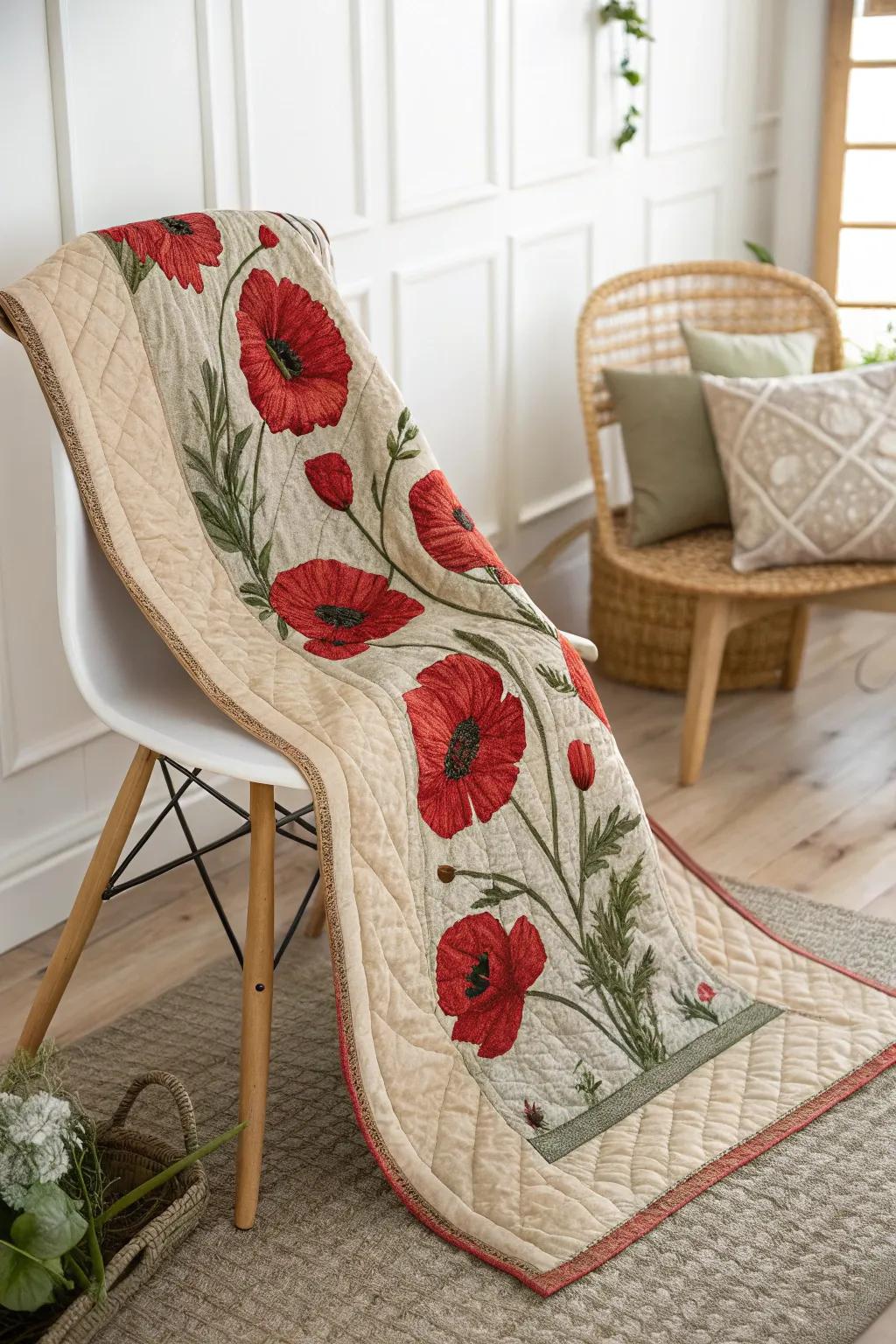 Embrace the artistry of nature with the Blossom Plains Forever quilt – where bold beauty meets minimalist charm.