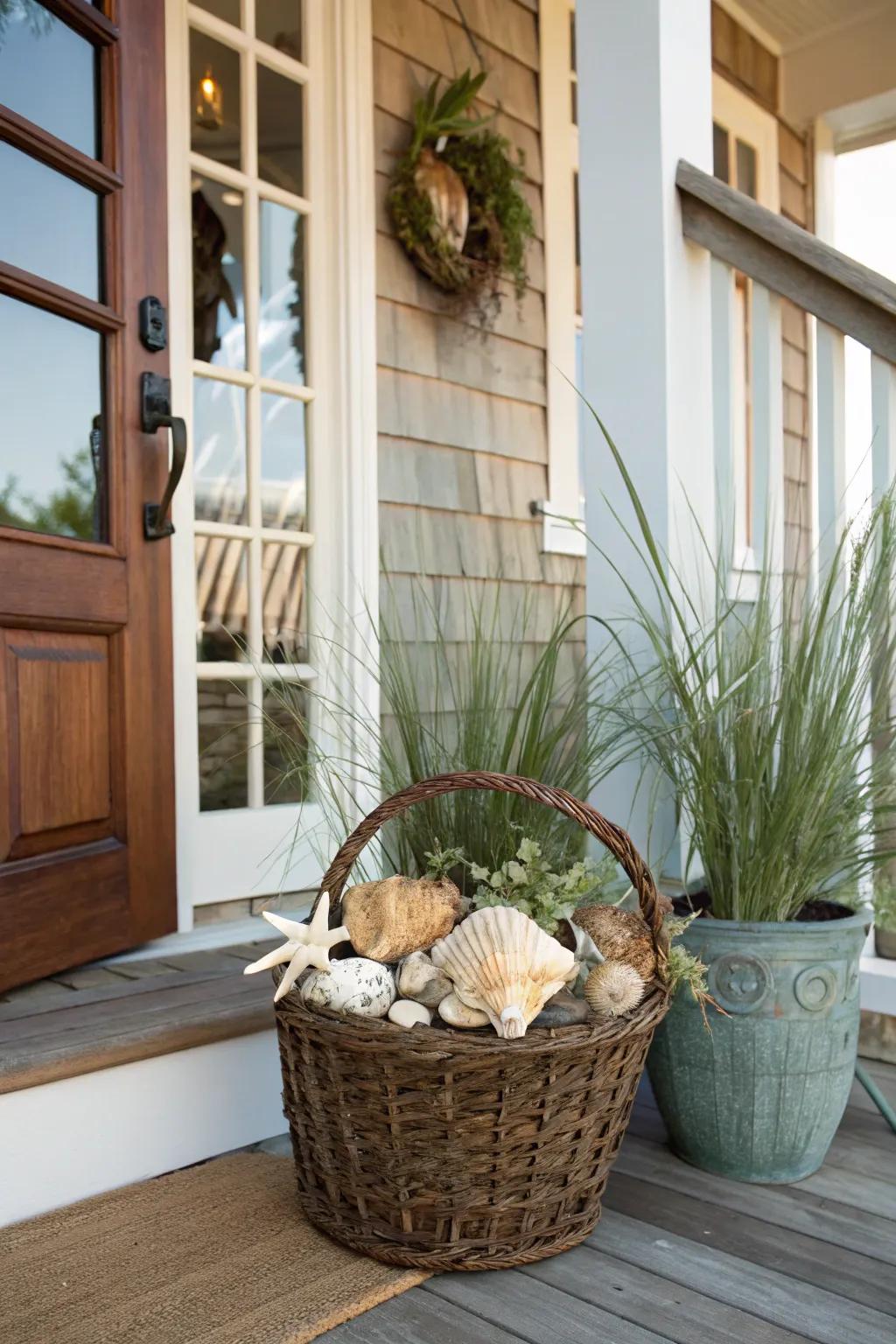 Maritime shells and beach grasses infuse your door with coastal charm.