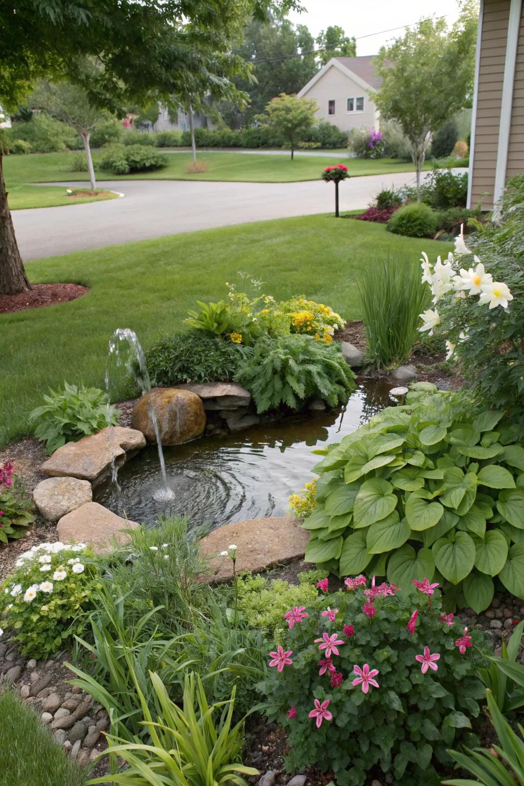 A water feature brings tranquility to the garden