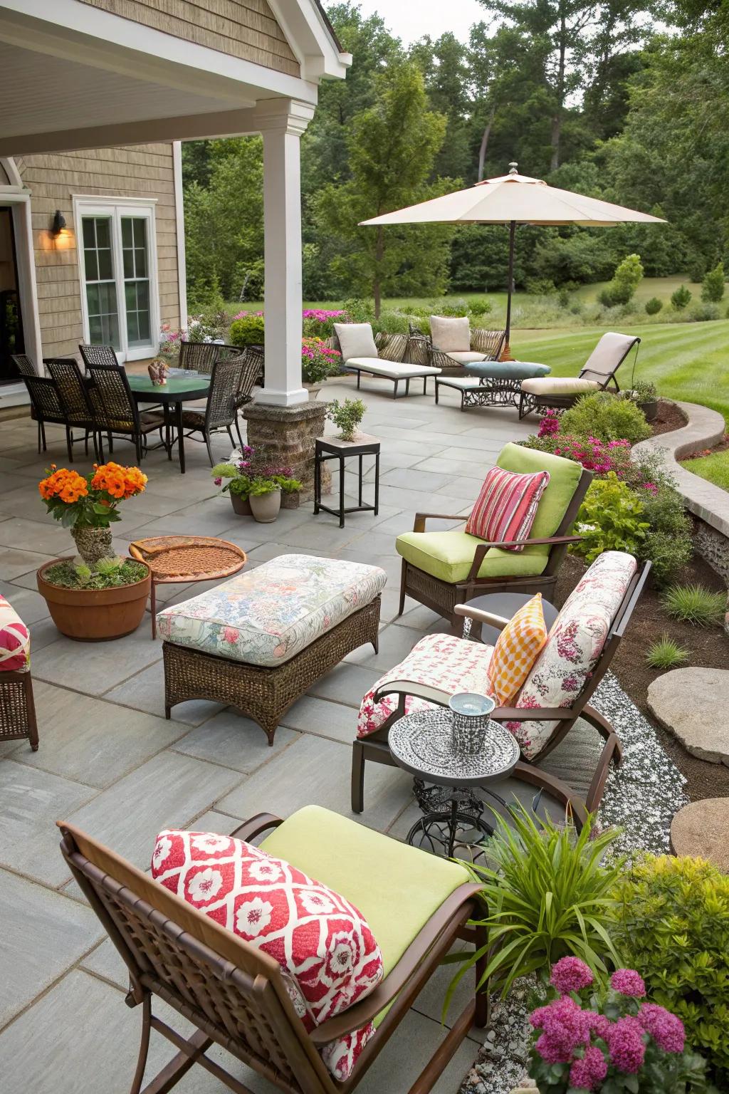 Blending styles contributes personality and interest to your patio layout.