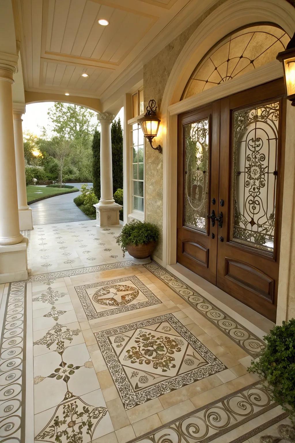 Ceramic tiles bring elegance and durability to porch flooring.