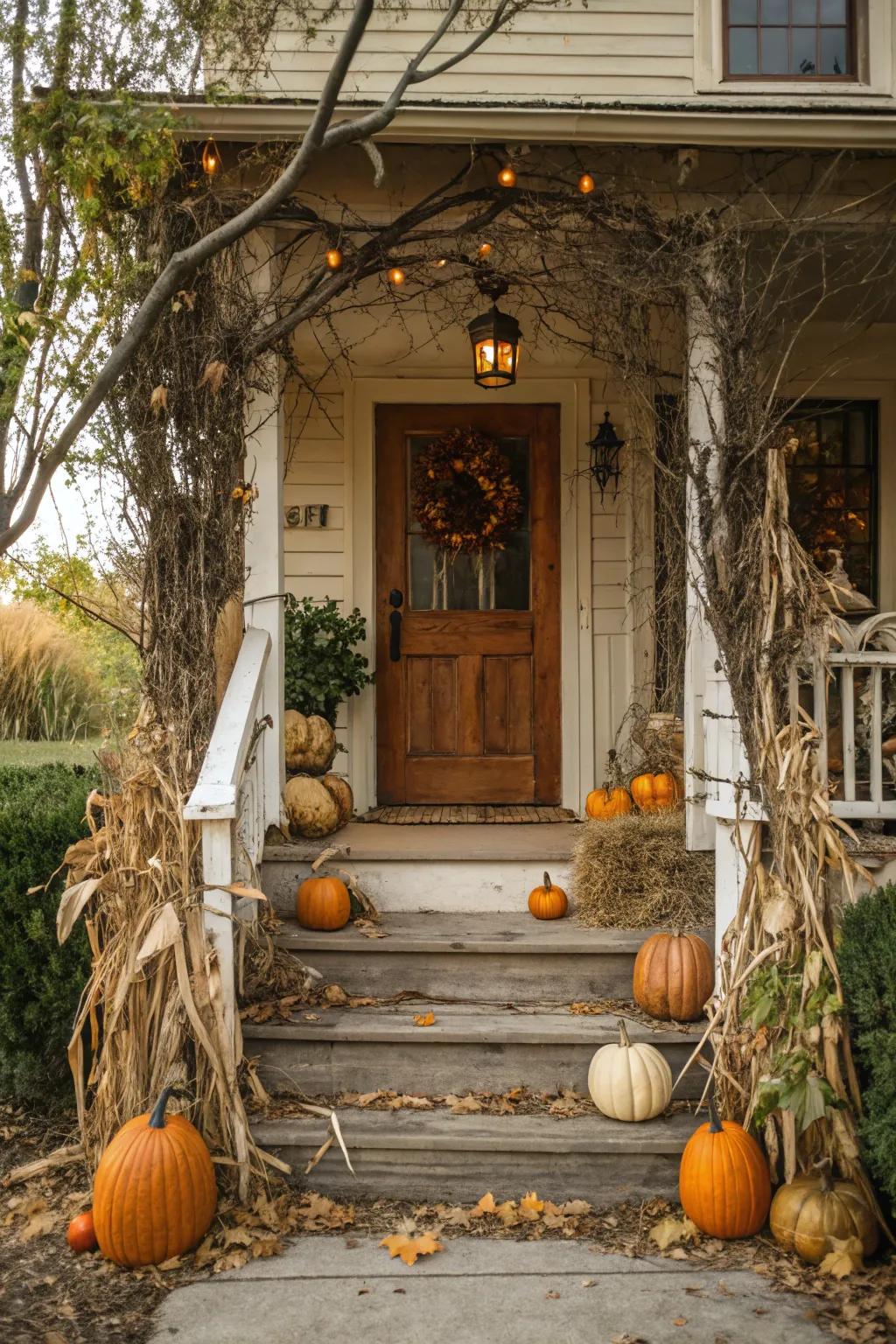Nature-inspired components blend beautifully alongside pumpkins.