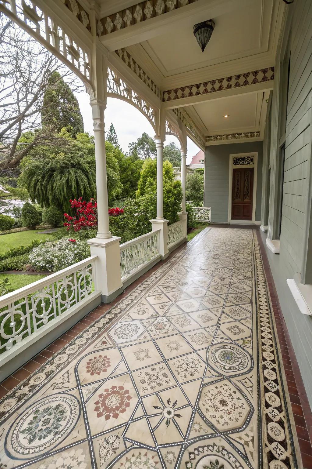 Victorian-style tiles bring elegance and historical charm to your porch.