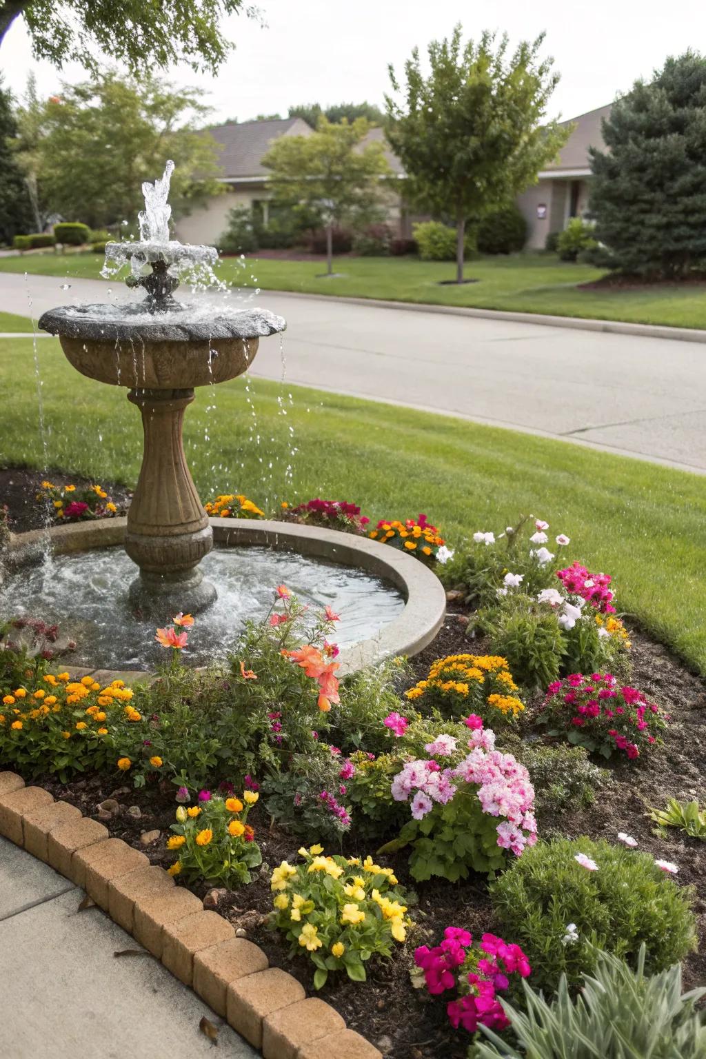 Add tranquility using a water element in your flower beds.