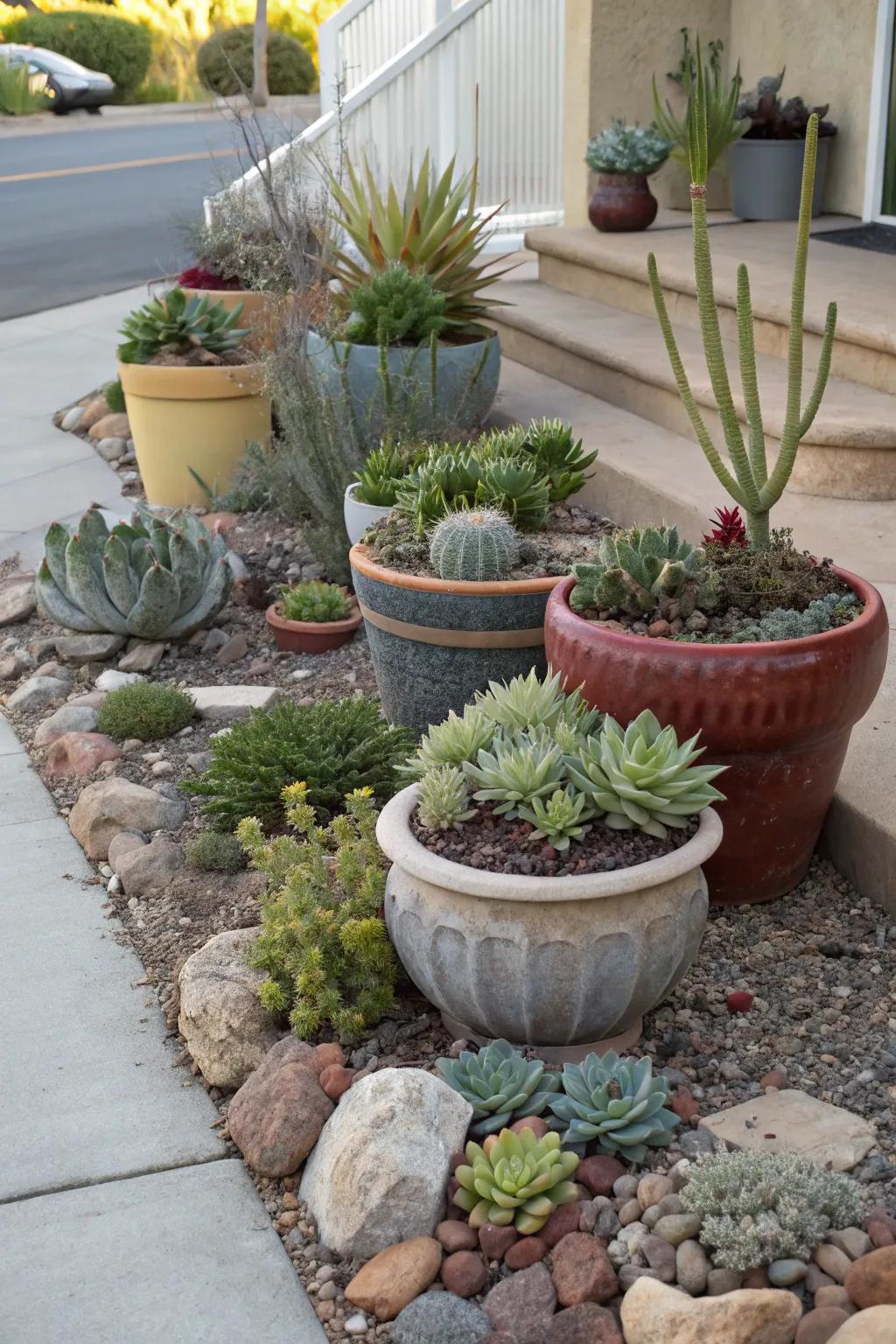 Holder-grown fleshy greenery grants versatility and allure in xeriscapes.