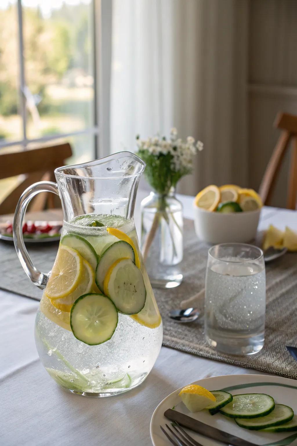 Revitalizing fruit-infused water for a decorative element.