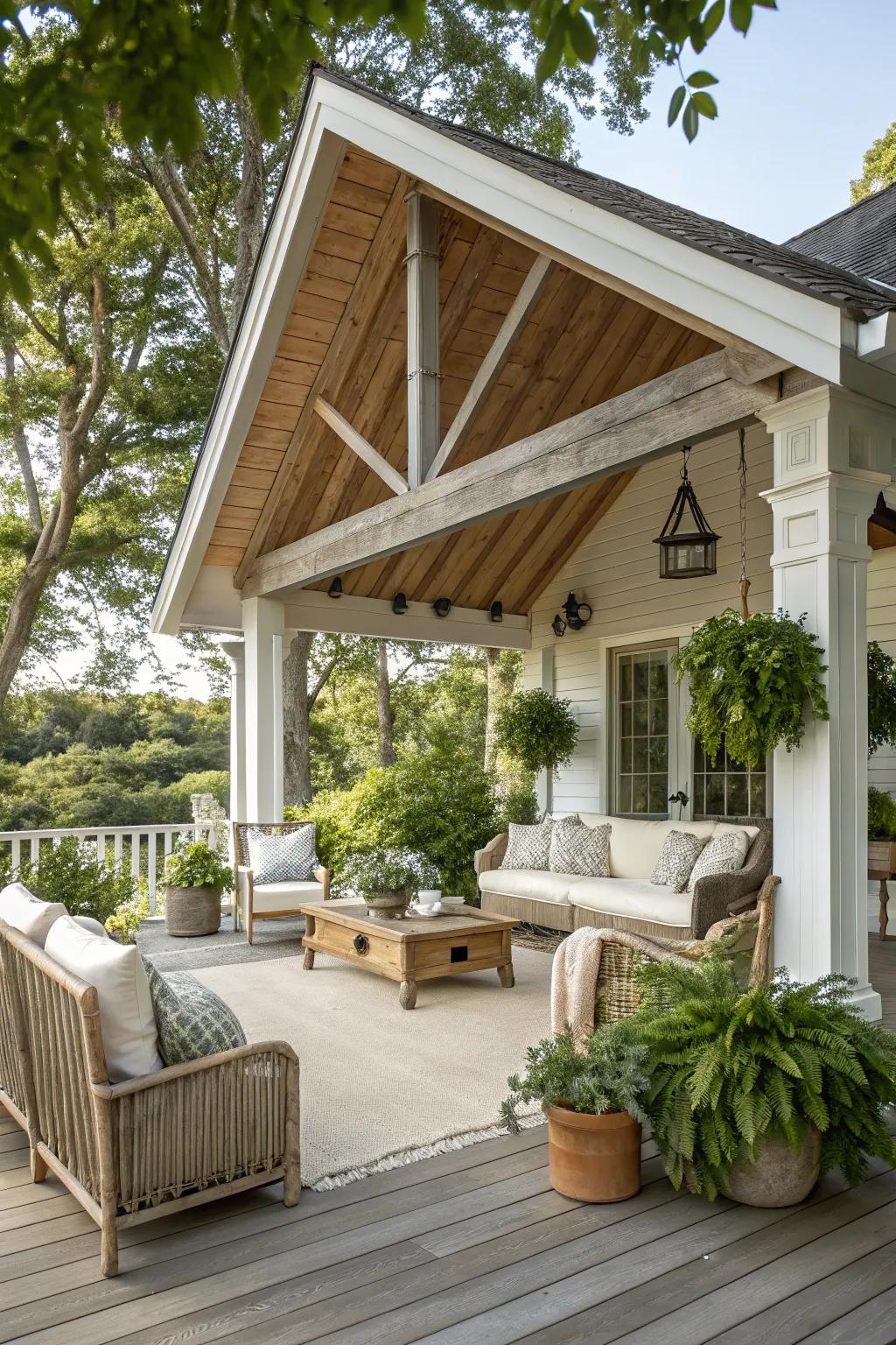 A rustic chic porch that marries relaxation with elegance.