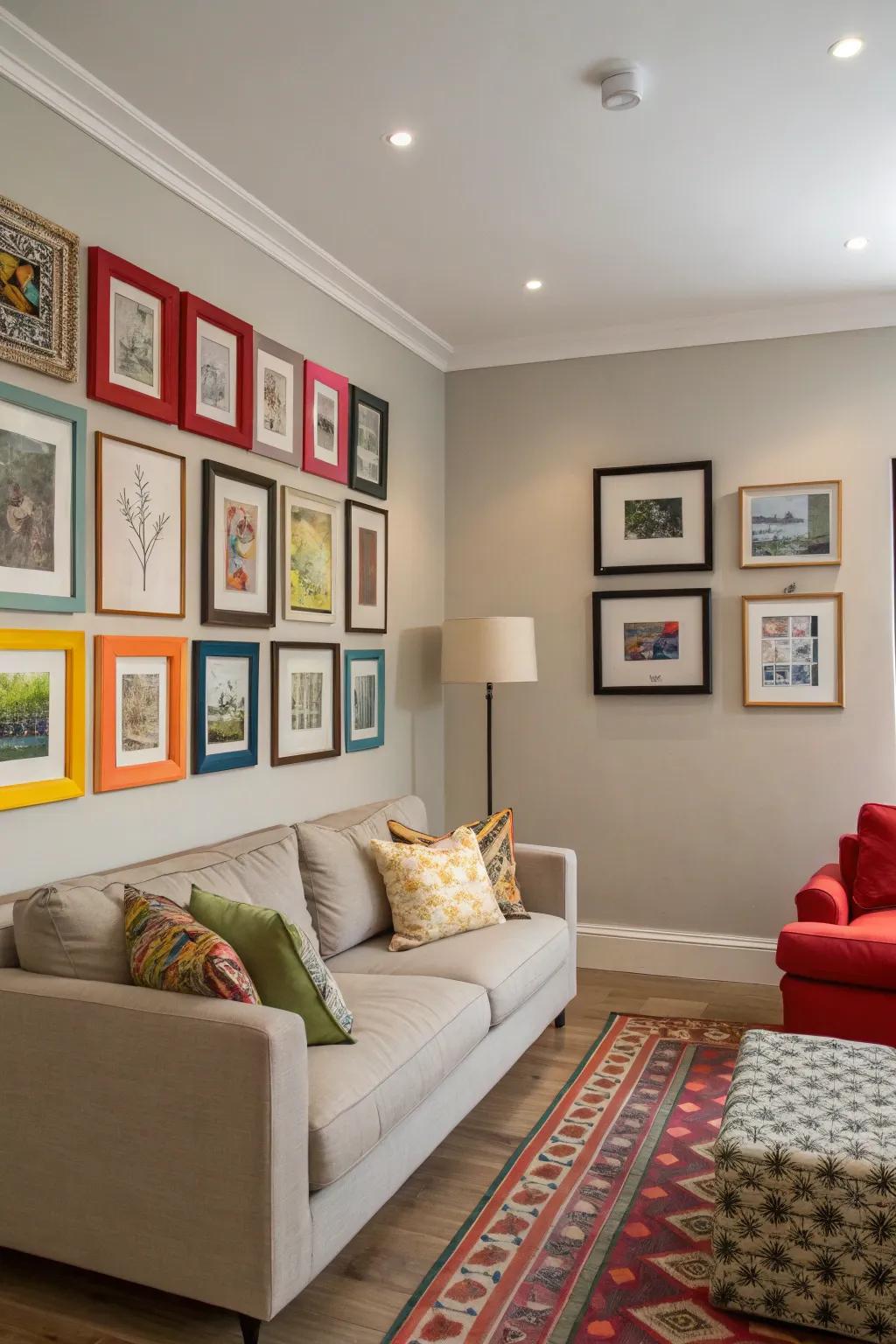 A burst of color with vibrant frames injecting energy into a neutral setting.