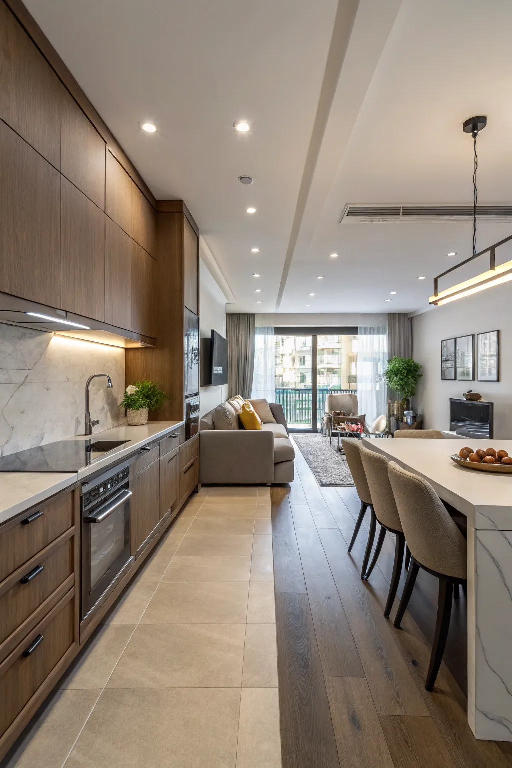 A counter extension bridges both functionality and style between spaces.