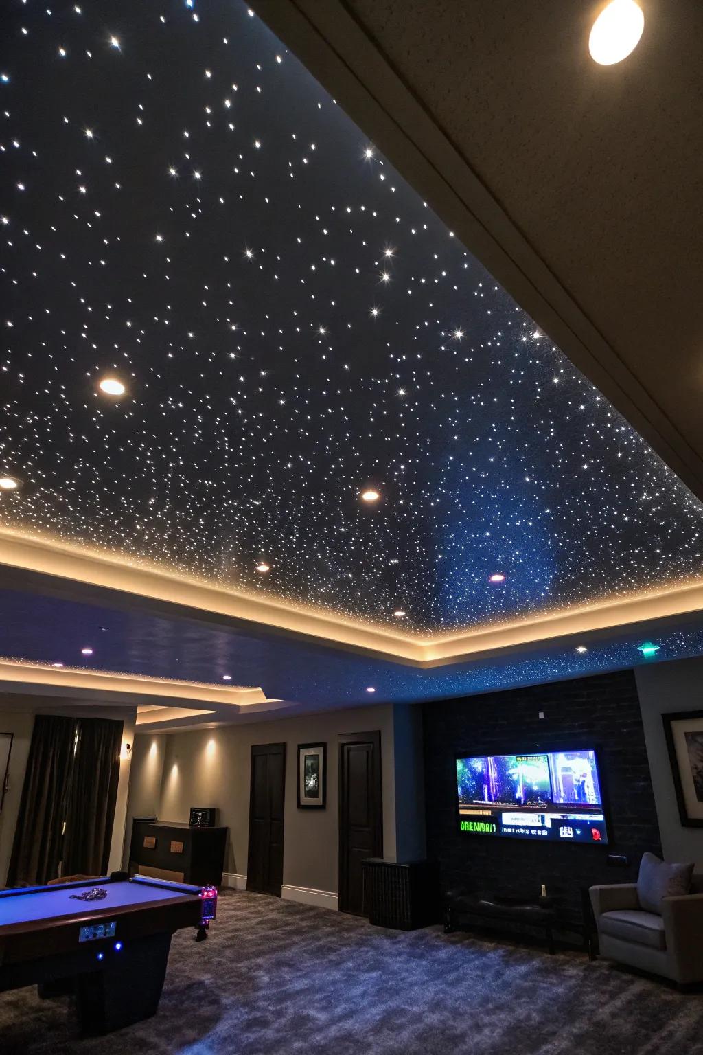 Fiber optic lights create a magical starry sky above.